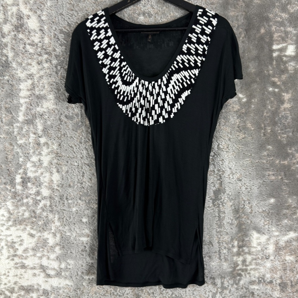 BCBGMaxazria‎ Size XXS Casual V Neck Tunic Top Black Short Sleeve Pullover